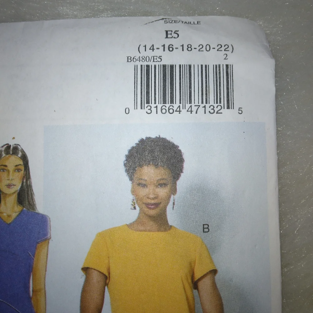 BUTTERICK B6480 SZ 14-22 EASY Misses fitted dress w/neckline sleeve variations